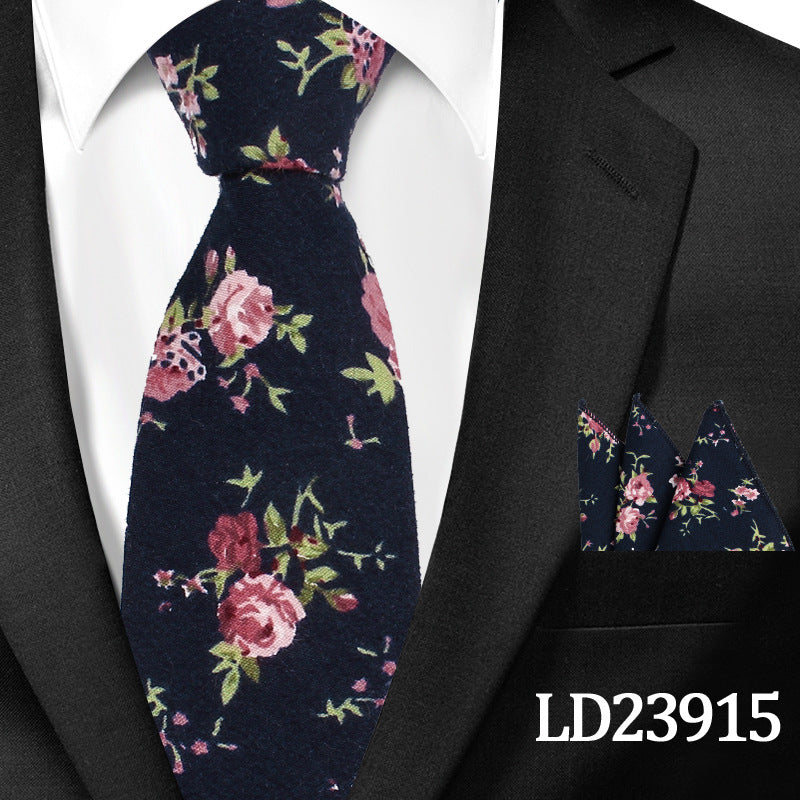 Casual Floral Pocket Square Set - Cotton Floral Print 6cm Tie Pocket Square 2 Piece Set - Neon North Clothing