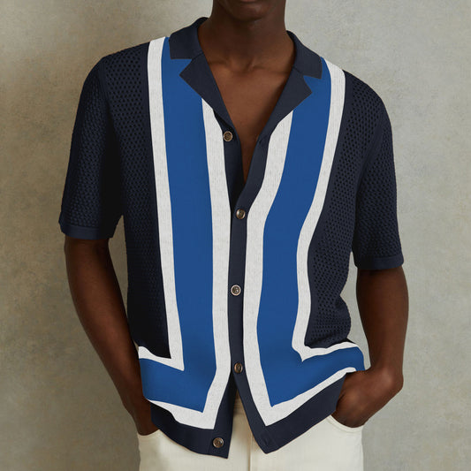 Men's Striped Knitwear Shirt for Stylish Comfort with Contrast Colors