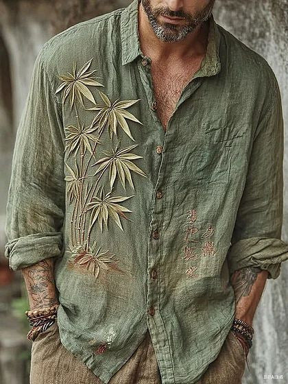 Retro Floral Long-Sleeve Shirt for Men – Casual American-Style Loose-Fitting Print
