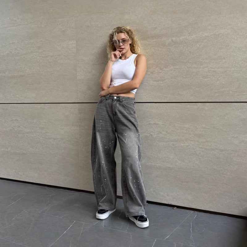 Designer Washed Bleached High-Waist Pants for Trendy Style