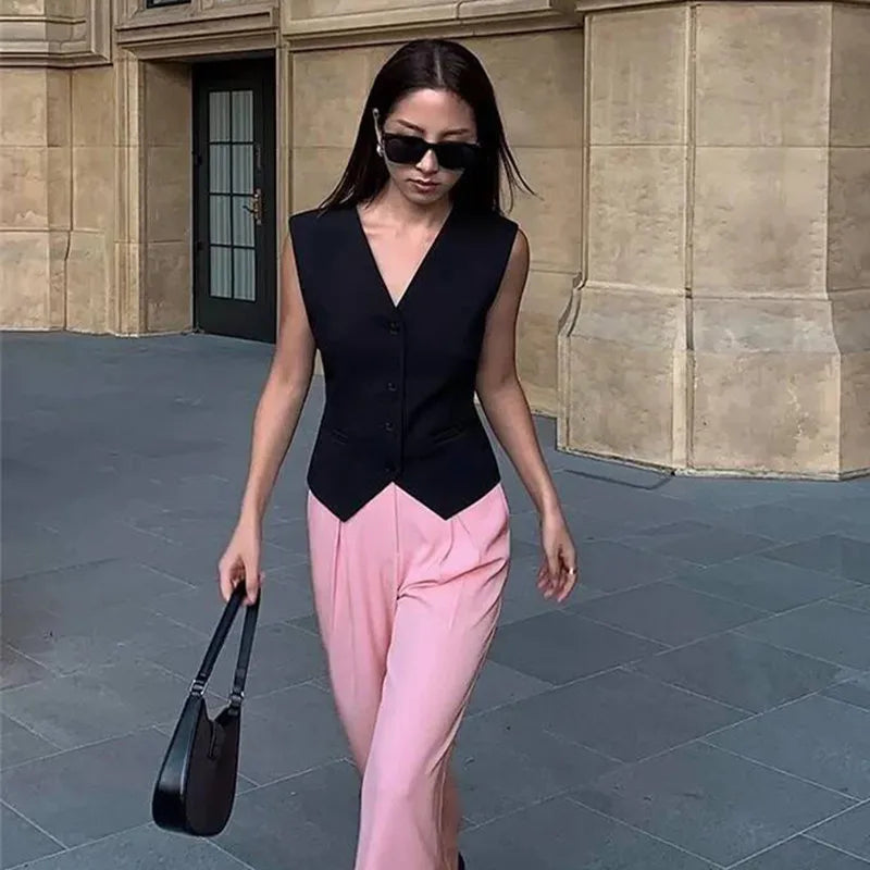V-Neck Waistcoat Vest Sleeveless Jacket Blouse - Neon North Clothing