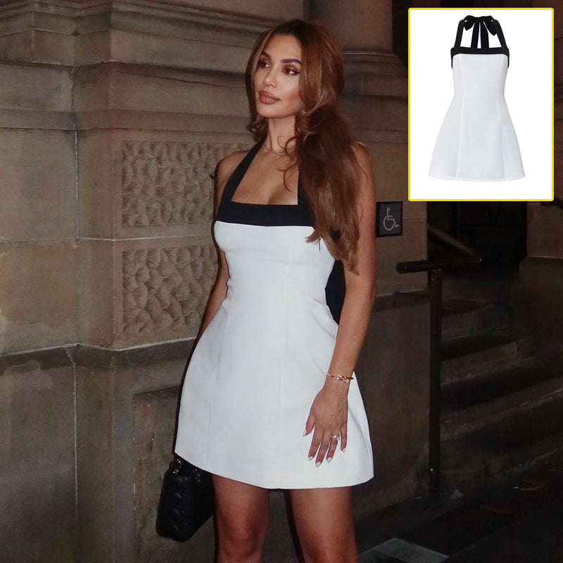 Robe mini blanche noire à bretelles et épaules dénudées
