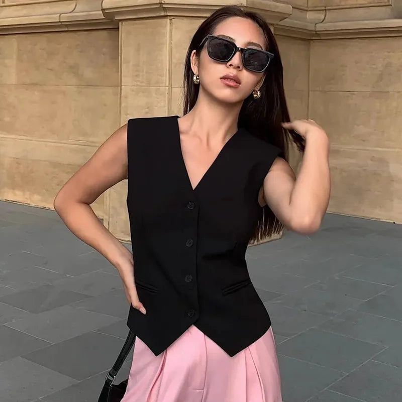 V-Neck Waistcoat Vest Sleeveless Jacket Blouse - Neon North Clothing