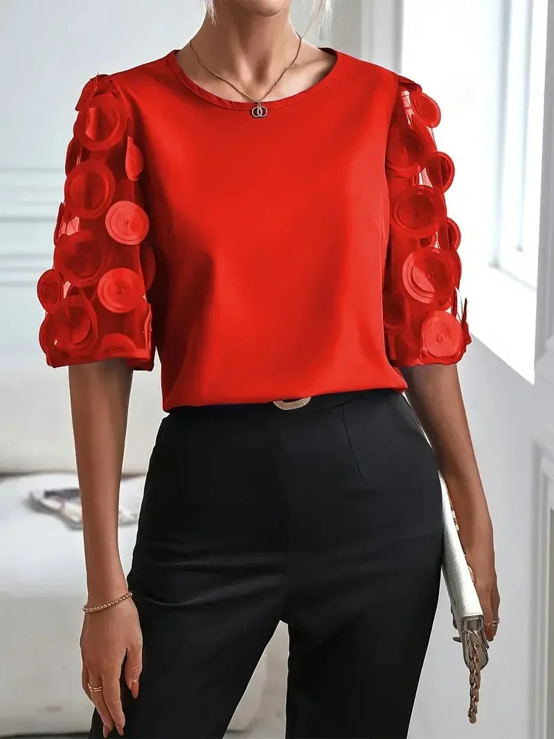 Solid Lace Short Sleeve Blouse for Women - Neon North Clothing