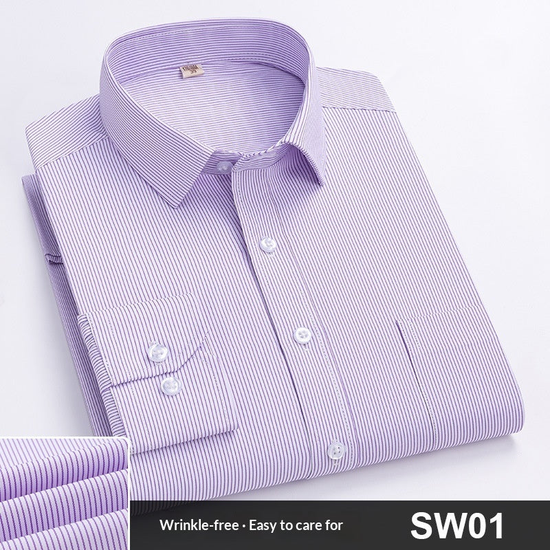 Mens Wrinkle-Free Blue-Striped Work Shirt for Effortless Style and Comfort