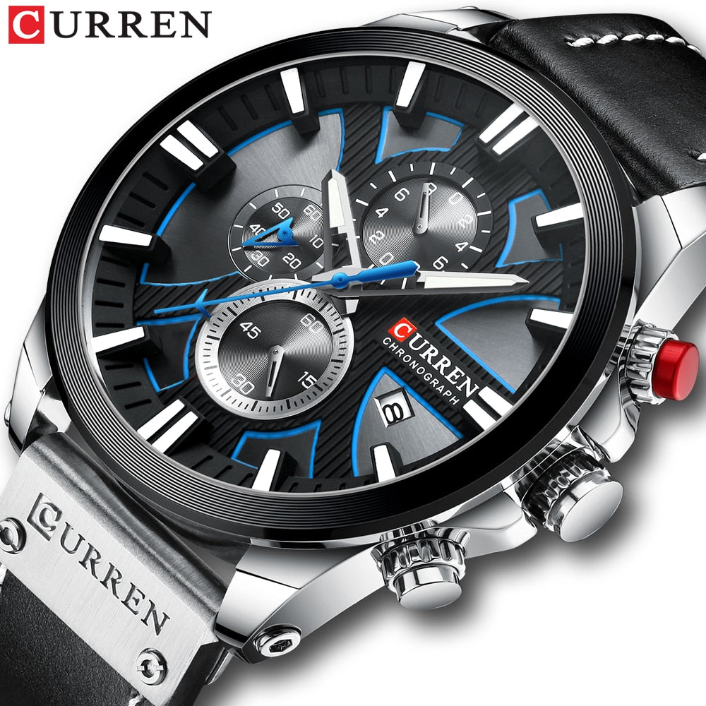 CURREN Chronograph Watch with Leather Strap and Quartz Movement - Neon North Clothing