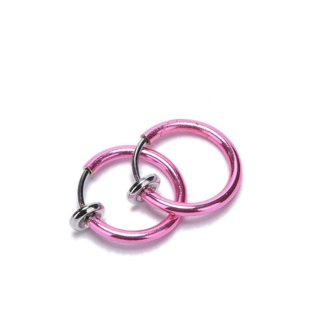 1 Pair 13mm Punk Goth False Hoop Earrings Septum Clip on Boby Nose Lip Ear Fake Piercing Rings Stud - Neon North Clothing