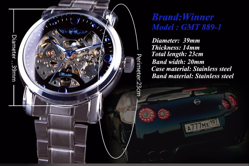 WINNER Blue Ocean Automatic Watch - Luxury Stainless Steel Men's Timepiece - Neon North Clothing