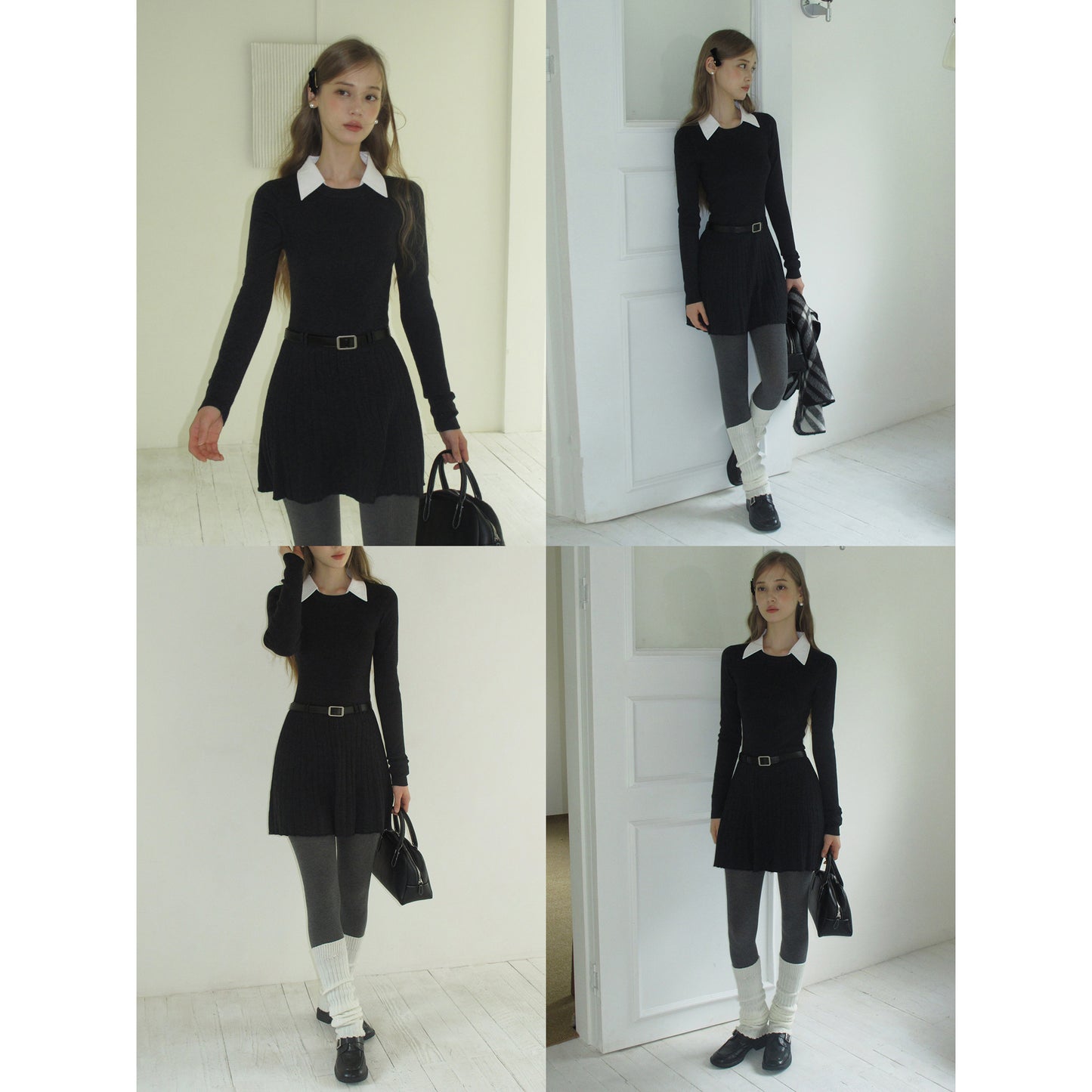 Long Sleeve Slim Fit Knit Dress for Women with Turn-down Collar Waist-Slimming Design - Neon North Clothing