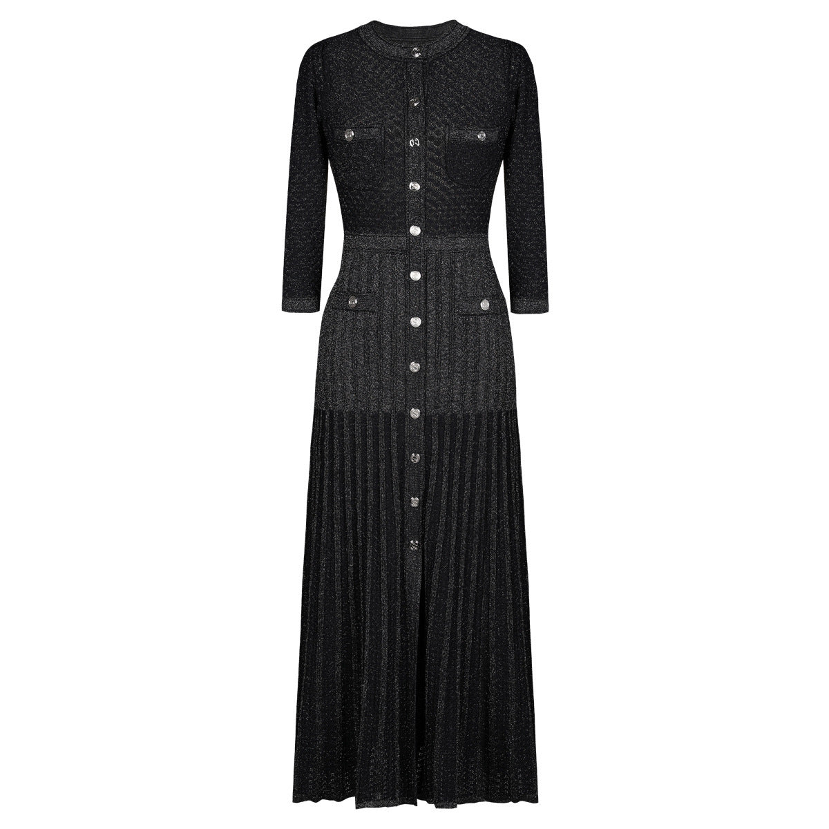 Elegant Long Sleeve Round Neck Dress with Waistline - Neon North Clothing