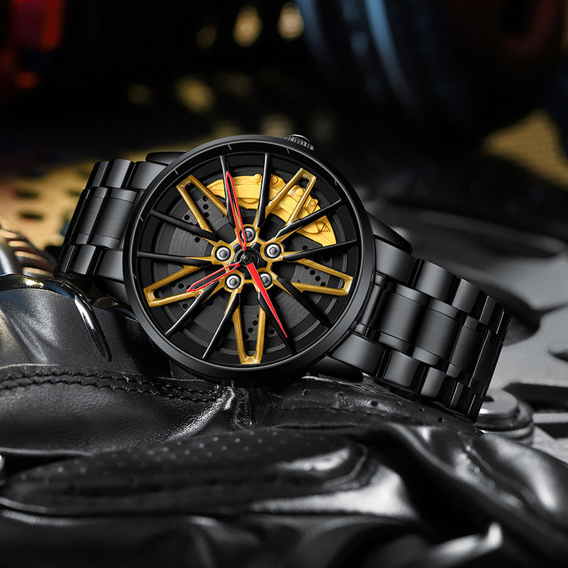NEON NORTH Luxury Mens Watch Stainless Steel Car Wheel Hub Quartz Watch For Men - Neon North Clothing