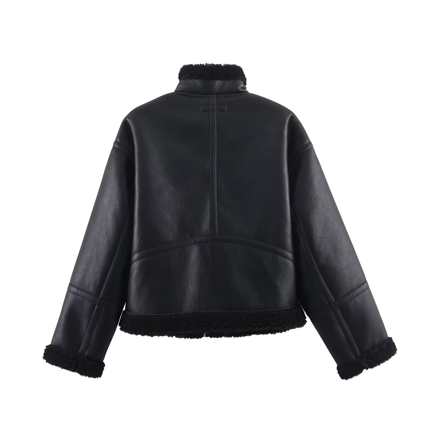 Casual Stand Collar Loose Fit Leather Reversible Jacket - Neon North Clothing