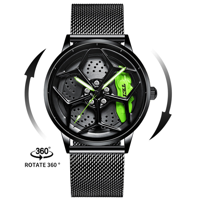 NEON NORTH Luxury Mens Watch Stainless Steel Car Wheel Hub Quartz Watch For Men - Neon North Clothing