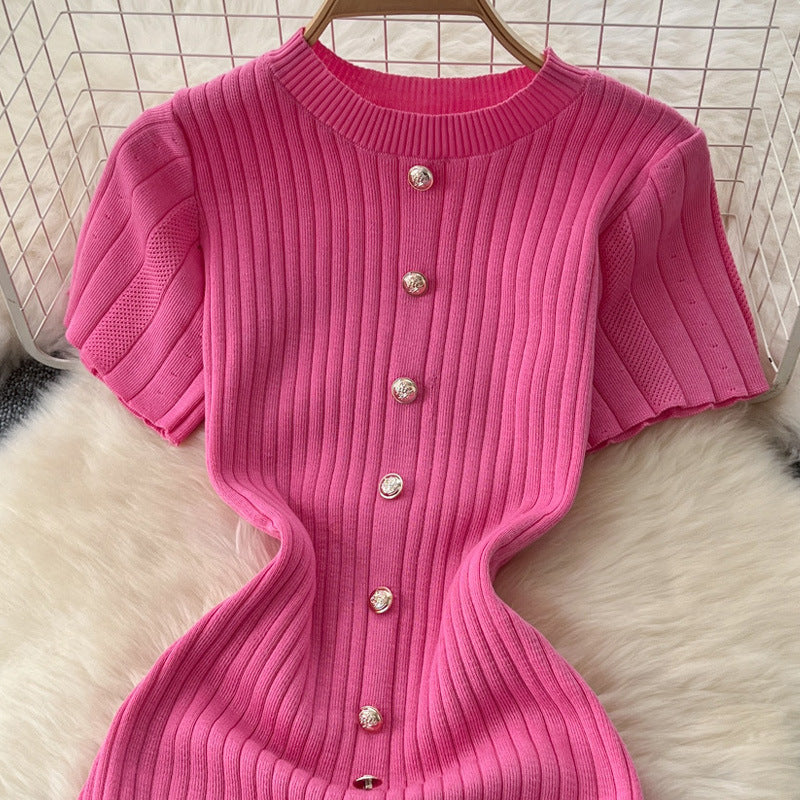 Single-Button Hollow-Out Long Dress - Neon North Clothing