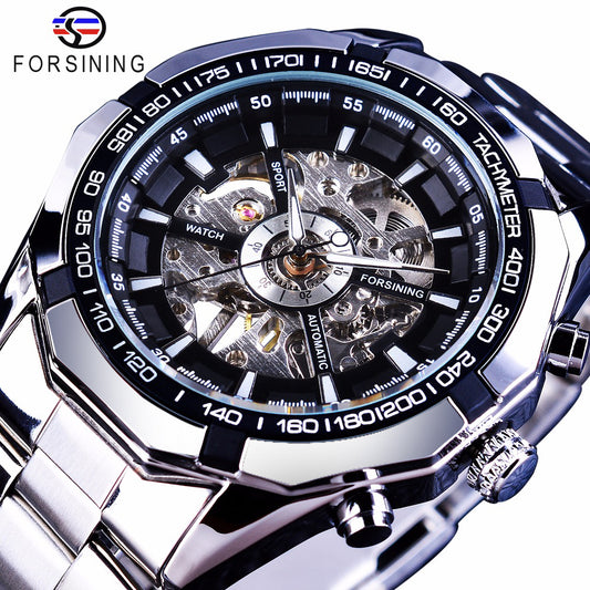 FORSINING Men's Skeleton Watch - Luxury Waterproof Silver Stainless Steel Design