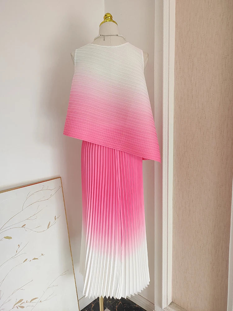 2 Pieces Gradient Pullover and Pleated Skirt Outfit - Chic & Stretchy Fashion Set - Neon North Clothing