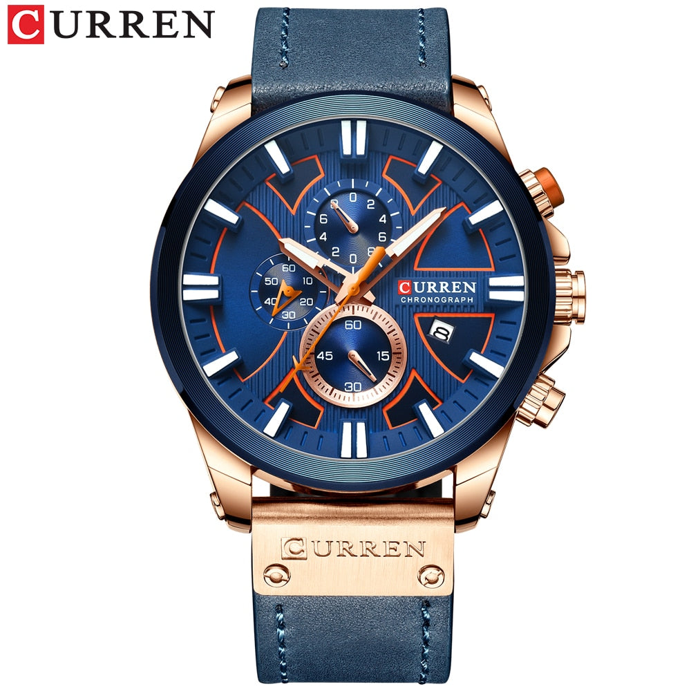 CURREN Chronograph Watch with Leather Strap and Quartz Movement - Neon North Clothing