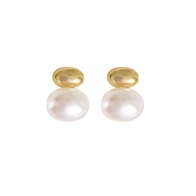 Retro Temperament Flat Bean Pearl Earrings - Neon North Clothing