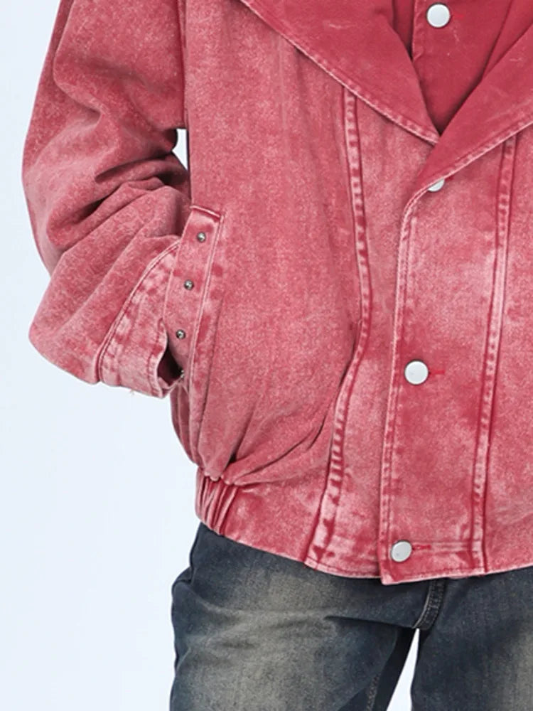 Women Denim Double-layer Collar Long Sleeves Single Breasted Washed Retro Jacket - Neon North Clothing