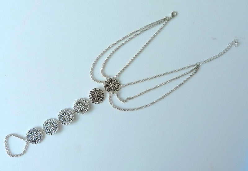 Trendy Simple Metal Texture Carved Disc Beach Tassel Anklet - Neon North Clothing