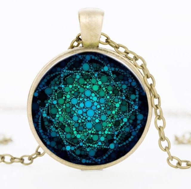 Flower of Life Glass Dome Sacred Geometry  Necklace - Neon North Clothing