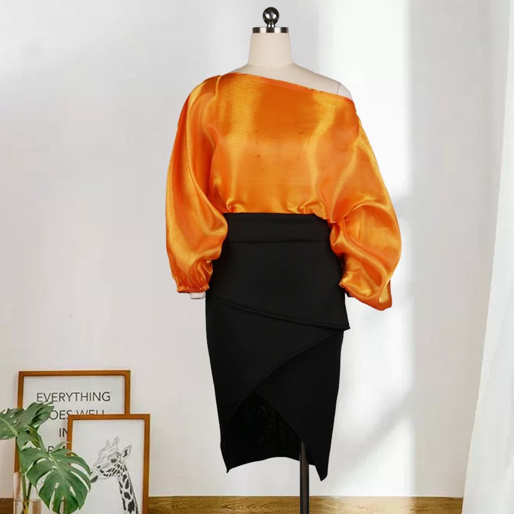 Off Shoulder Transparent Blouse with Long Lantern Sleeves - Neon North Clothing