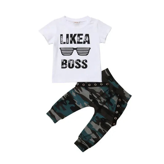 Infant Toddler Cotton Clothing Set for Baby Boys - Like A Boss T-Shirt and Pants Outfit - Neon North Clothing