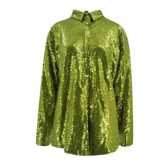 Women Long Turn Down Collar Button Up Long Sleeve Blouse - Neon North Clothing