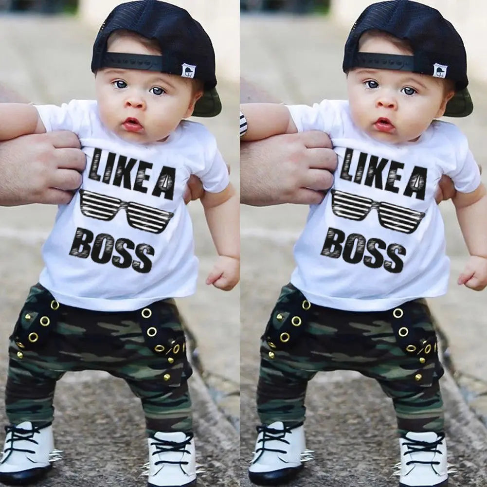 Infant Toddler Cotton Clothing Set for Baby Boys - Like A Boss T-Shirt and Pants Outfit - Neon North Clothing
