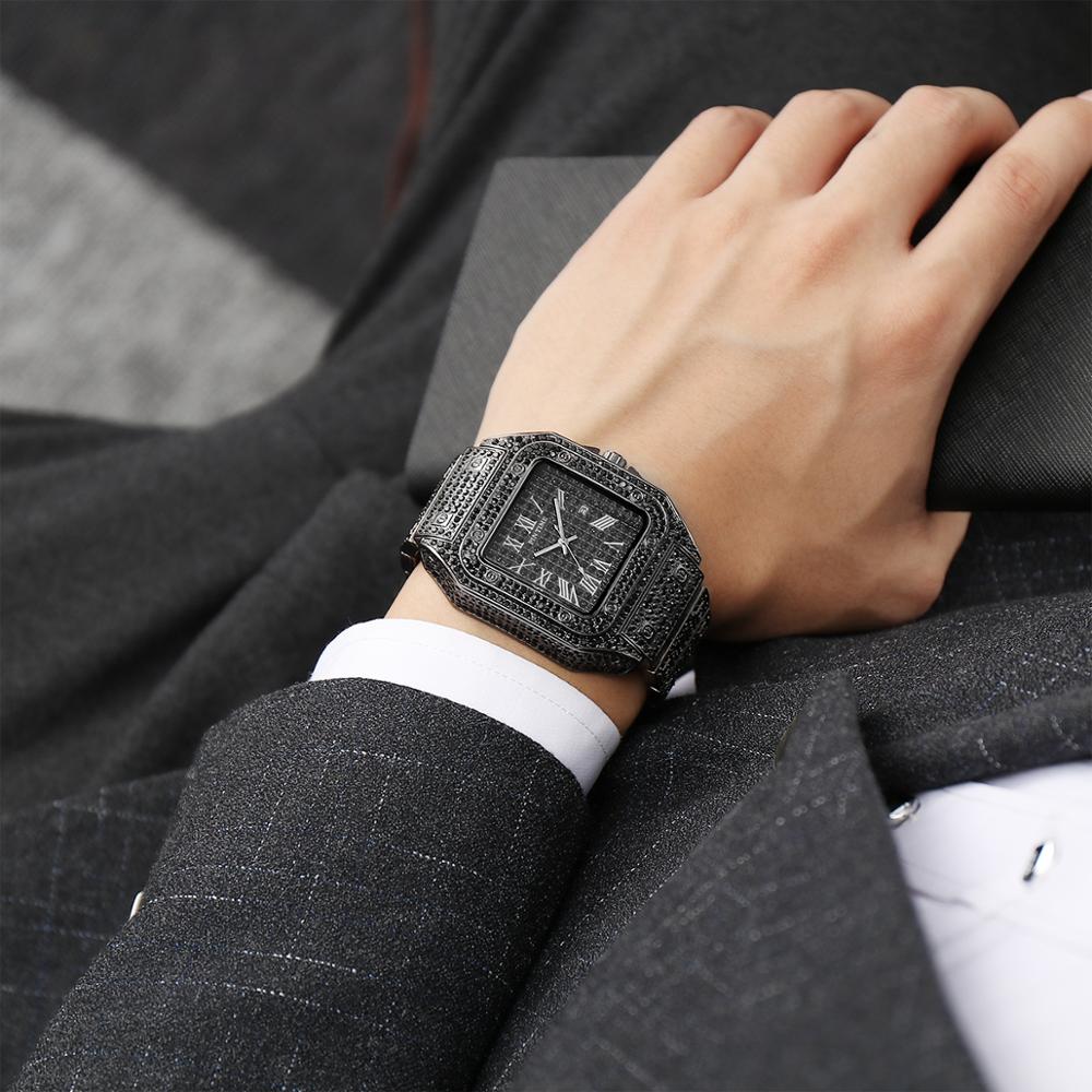 Hip Hop Diamond Wrist Watch - Iced Out Square Diamond Quartz Luxury Timepiece - Neon North Clothing