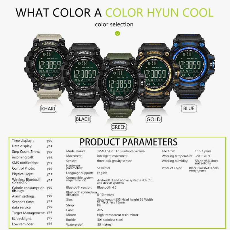 Mens Military Smartwatch - Waterproof LED Digital Chronograph with Multifunction Features - Neon North Clothing