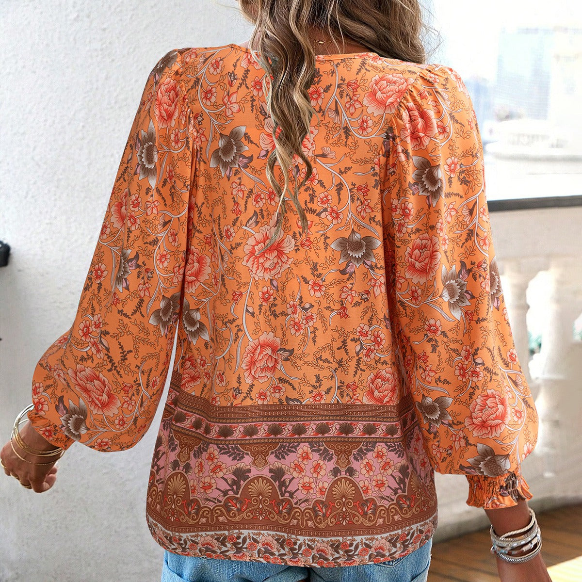 Floral Loose Full Sleeve Streetwear Pullover Blouse - Neon North Clothing