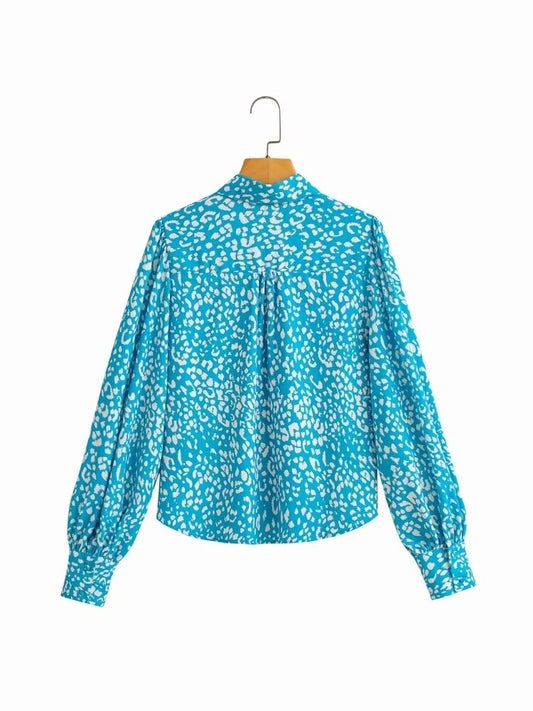 Chic Loose Leopard Print Blouse with Long Sleeves - Neon North Clothing