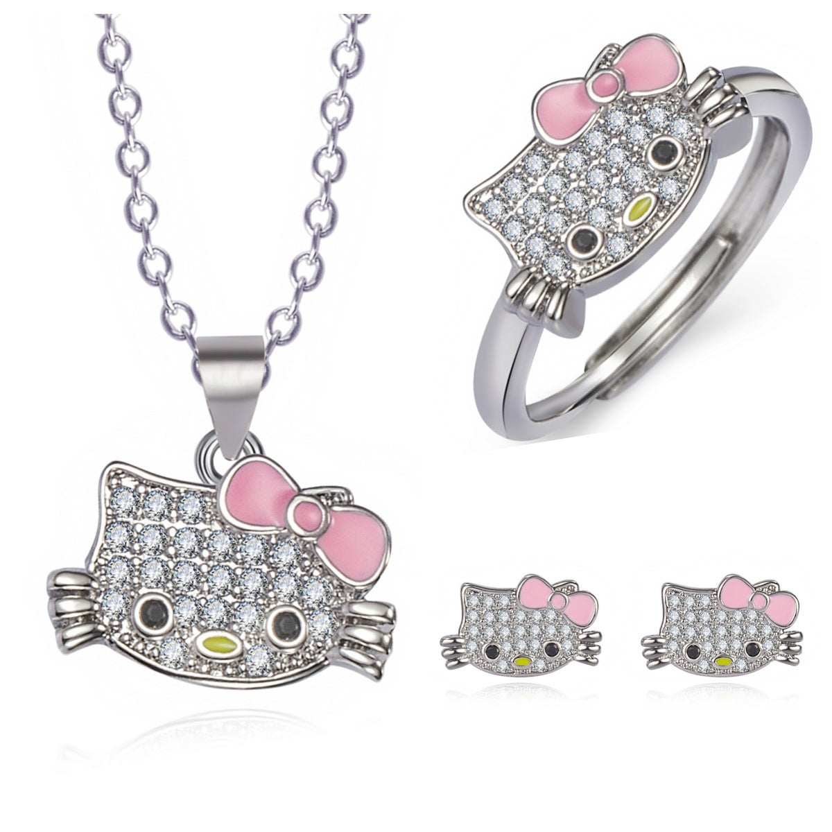 Kitty Cat Necklace and Earring Set - Neon North Clothing