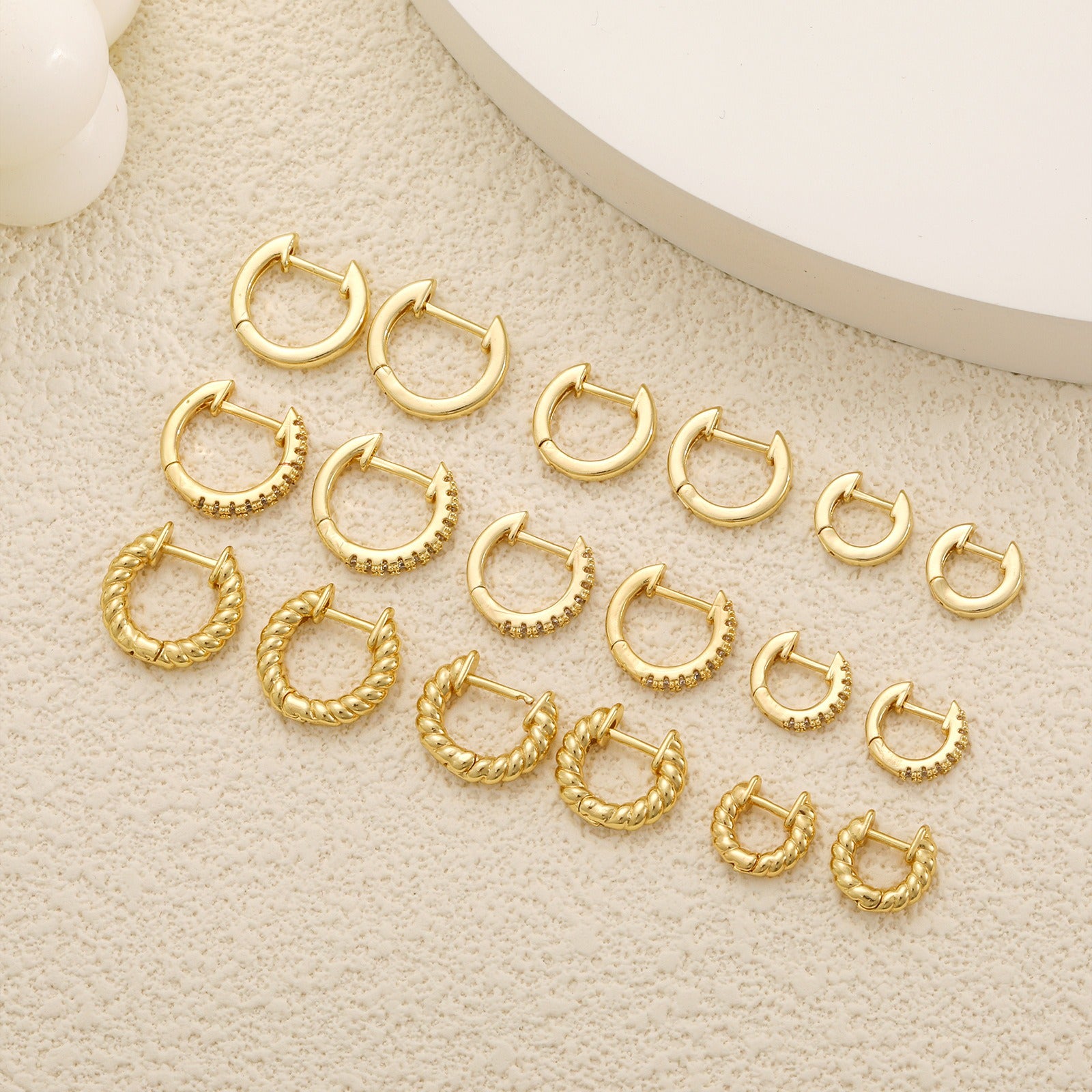 Diamond Inlaid Zircon Fried Dough Twists Circle Ear Button Earrings - Neon North Clothing