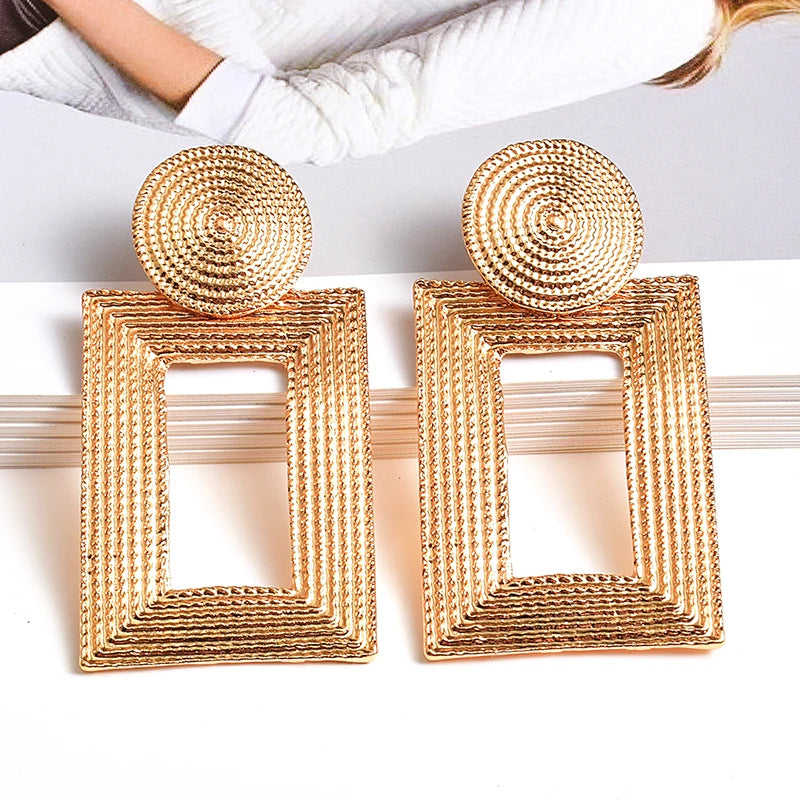 Geometric Gold Color Metal Dangle Drop Earrings - Neon North Clothing