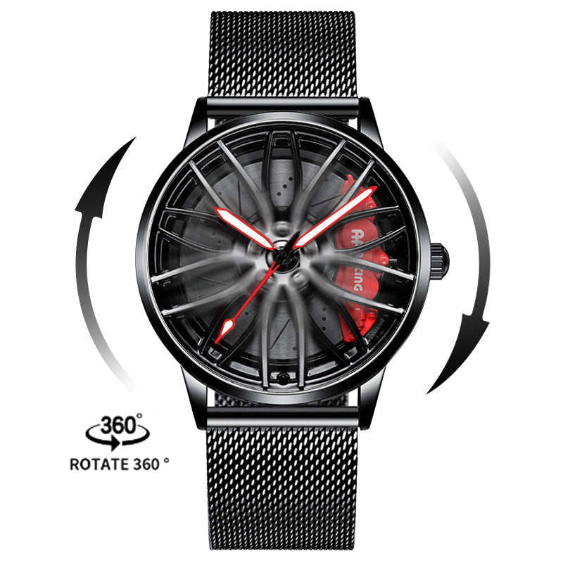 NEON NORTH Luxury Mens Watch Stainless Steel Car Wheel Hub Quartz Watch For Men - Neon North Clothing