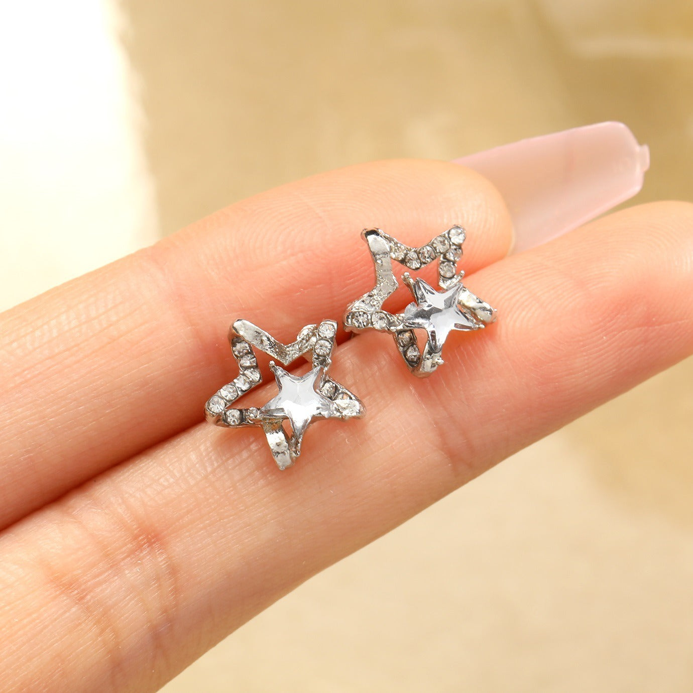 Diamond Inlaid Hollowed Out Star Zircon Earrings - Neon North Clothing