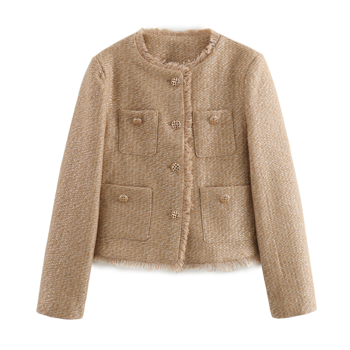Chic Three-Color Single Breasted Shimmer Texture Tweed Jacket - Neon North Clothing