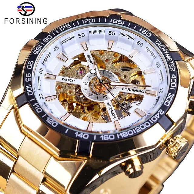 FORSINING Men's Skeleton Watch - Luxury Waterproof Silver Stainless Steel Design - Neon North Clothing