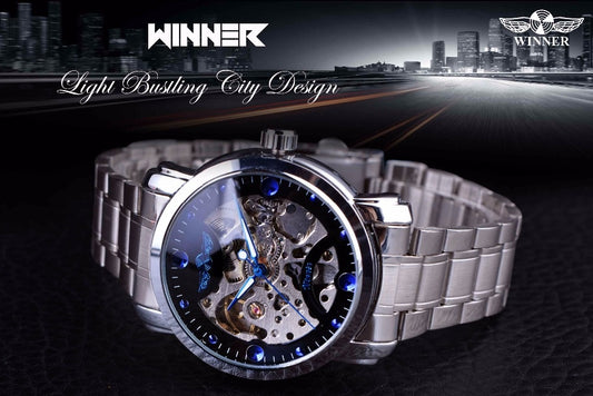 WINNER Blue Ocean Automatic Watch - Luxury Stainless Steel Men's Timepiece