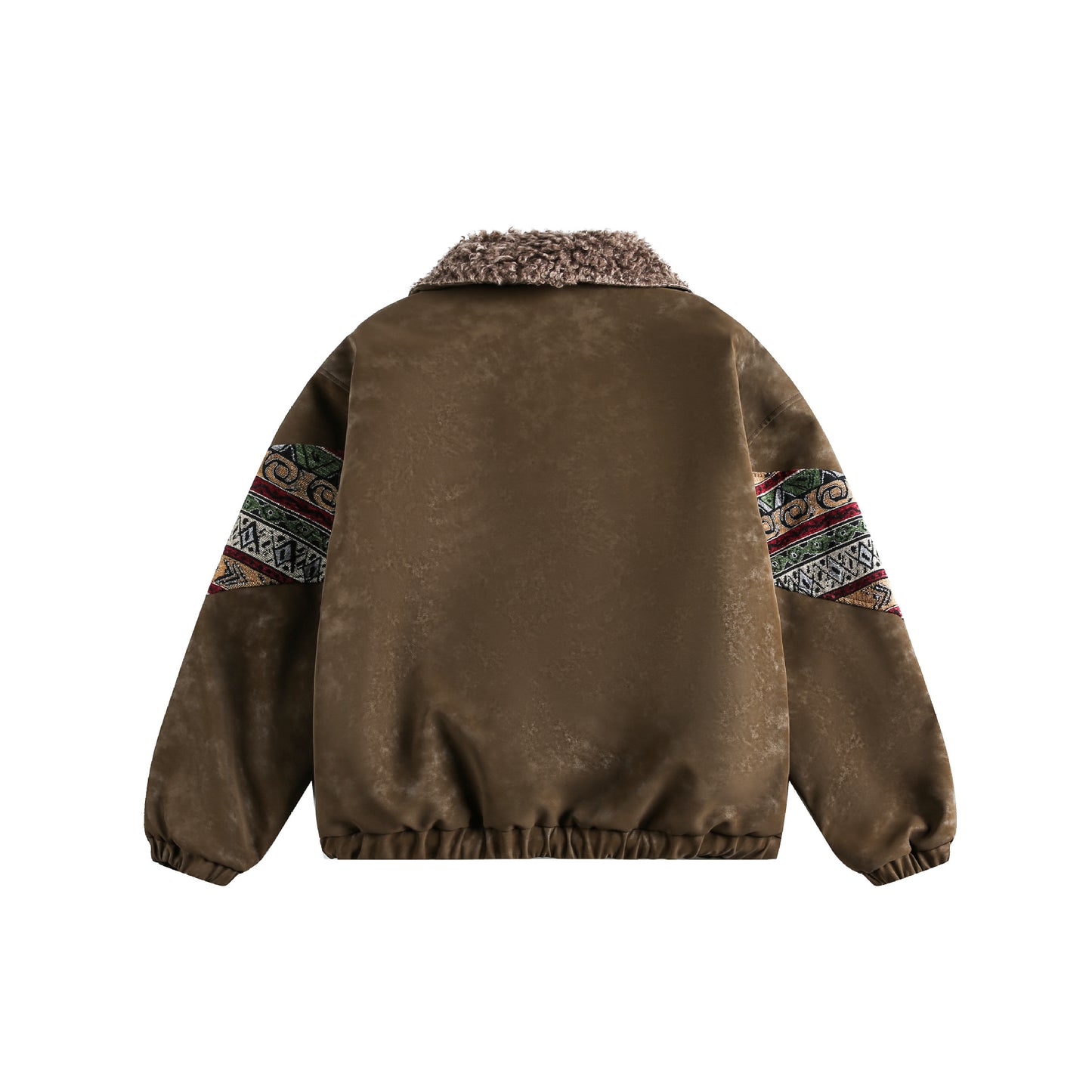 Retro Ethnic Style Woven Belt Splicing Leather Jacket - Neon North Clothing