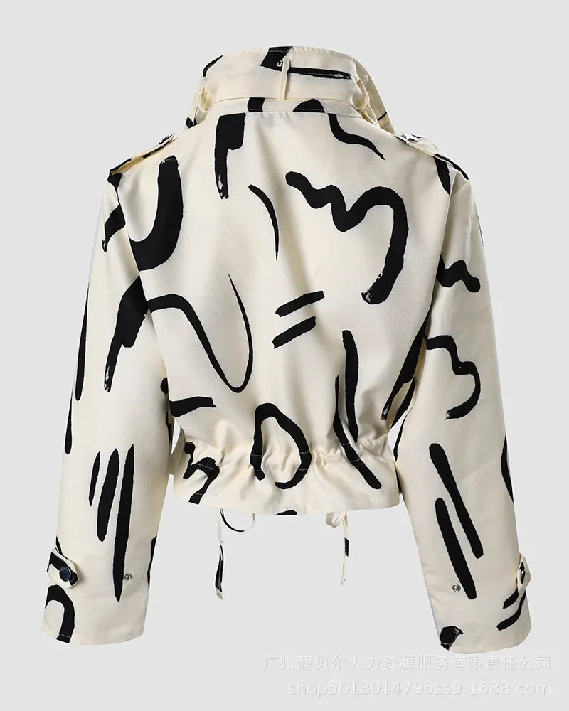 Geometric Vintage Print Jacket Long Sleeve Button Top - Neon North Clothing
