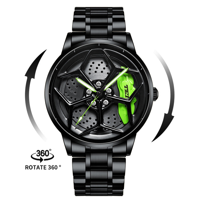 NEON NORTH Luxury Mens Watch Stainless Steel Car Wheel Hub Quartz Watch For Men - Neon North Clothing