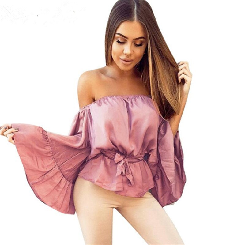 Slash Neck Butterfly Sleeve Tunic Elegant Blouse for Effortless Style - Neon North Clothing