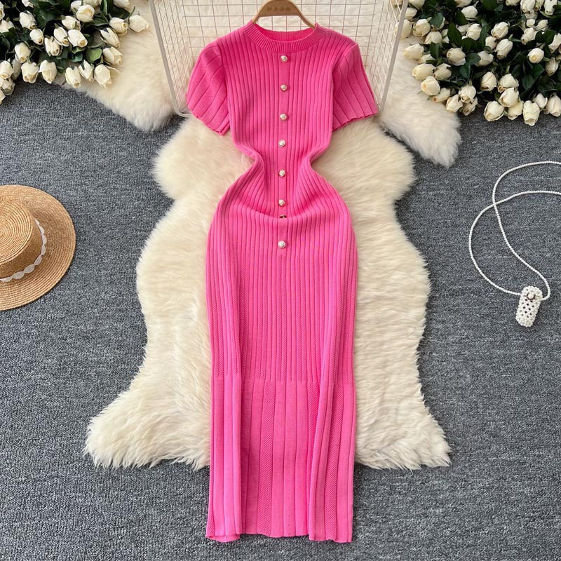 Single-Button Hollow-Out Long Dress - Neon North Clothing