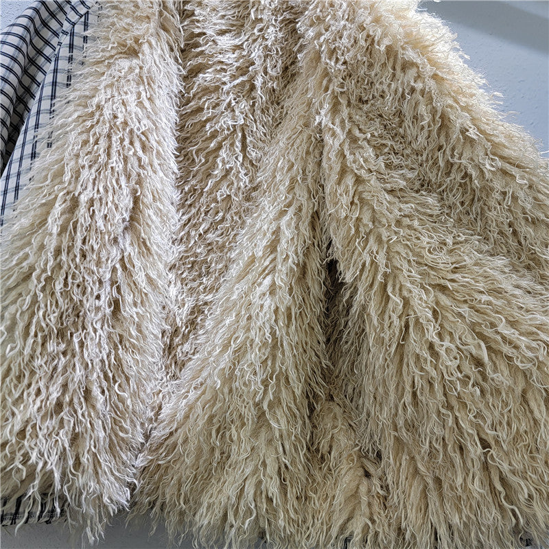 Fur Collar Padded Coat with Stripe Contrast Color Cotton-Padded Design - Neon North Clothing