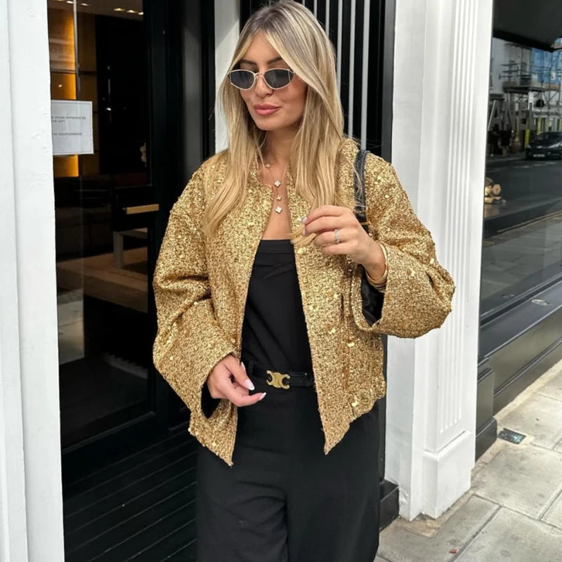 Snap Button Luxury Women's Jacket - Long Sleeve Elegance - Neon North Clothing