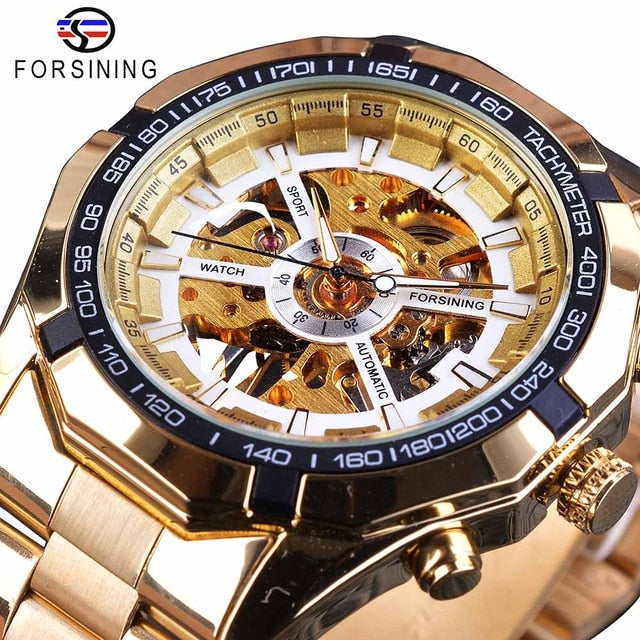 FORSINING Men's Skeleton Watch - Luxury Waterproof Silver Stainless Steel Design - Neon North Clothing