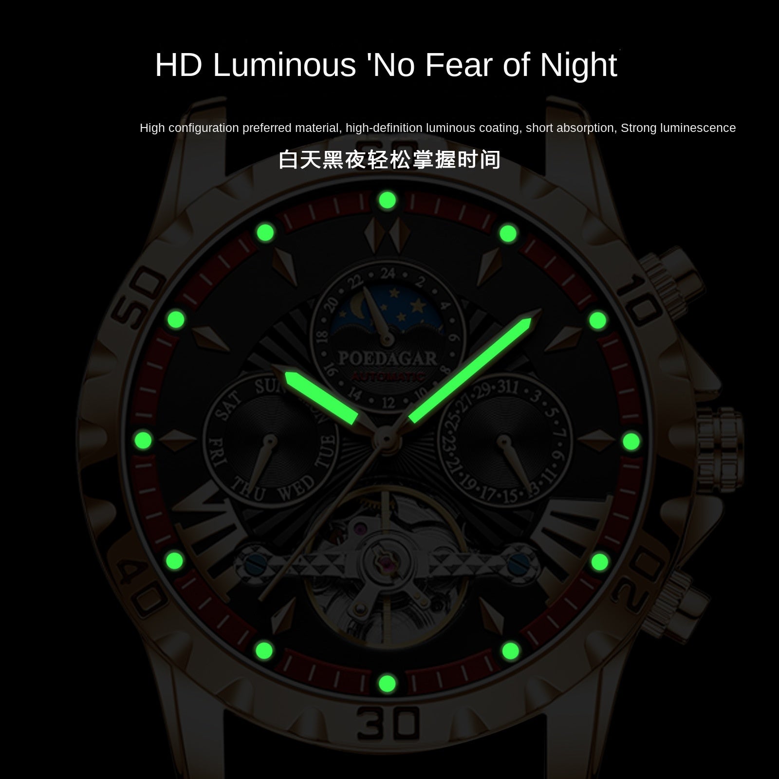 POEDAGAR Swiss Brand Waterproof Automatic Mechanical Luxury Watch for Men - Neon North Clothing